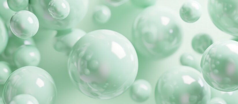 Rendering 3D glossy pastel green spheres ball pattern isolated background. AI generated image