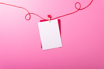 envelope pink background rose valentines day celebrate holiday top angle top view mockup red heart 