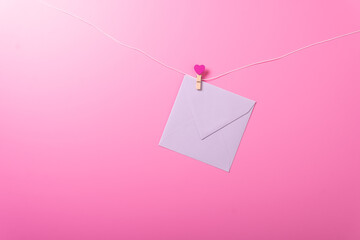 envelope pink background rose valentines day celebrate holiday top angle top view mockup red heart 