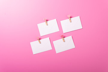 envelope pink background rose valentines day celebrate holiday top angle top view mockup red heart 