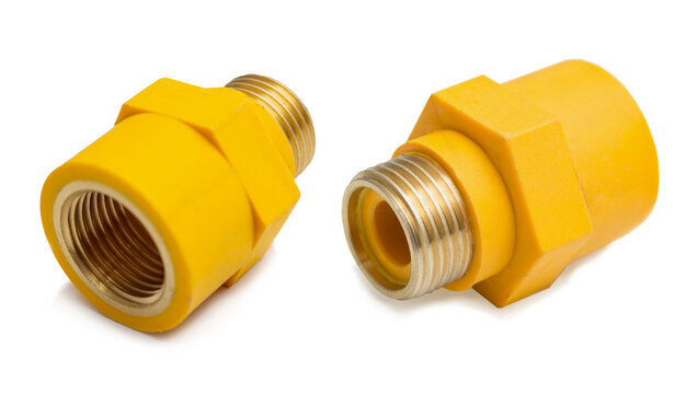 Yellow Insulating sleeves for gas pipe on white background