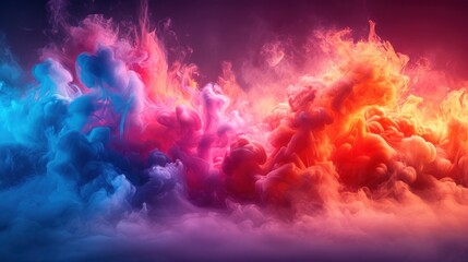  a colorful cloud of smoke on a black background with a red, orange, blue, and pink color scheme. - obrazy, fototapety, plakaty