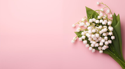 Kwiatowe różowe minimalistyczne tło na życzenia z okazji Dnia Kobiet, Dnia Matki, Dnia Babci, Urodzin czy pierwszego dnia wiosny. Szablon na baner lub mockup z gałązką przebiśniegów.  - obrazy, fototapety, plakaty