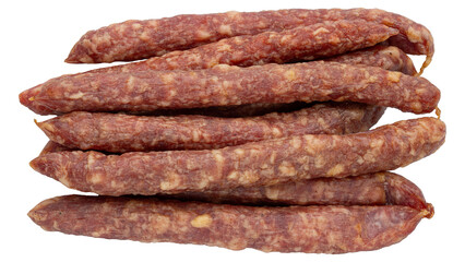 Sausages or salami. Pork or beef Kabanos sausage. Meat stick of Cabanos or Cabanossi Thin Dry...