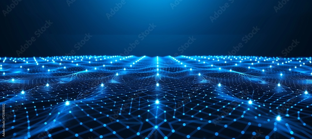 Poster interconnected points illustrating iot with blurred machine learning background and copy space