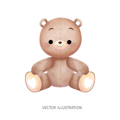 Teddy Bear with Heart Foot Illustration Clip Art