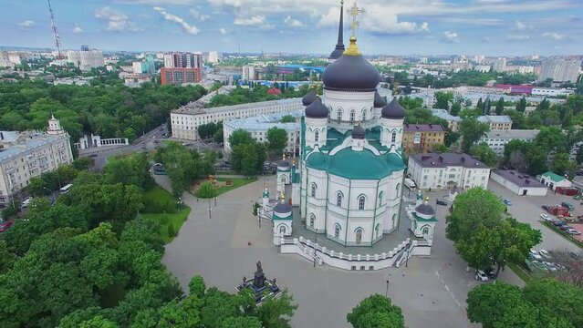 Panorama of Voronezh with cathedral of Annunciation and tv tower 