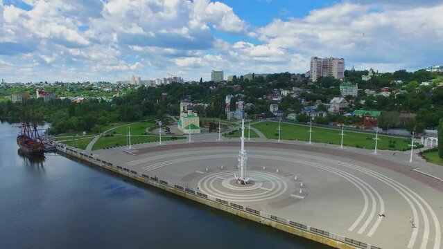 Rostral column on Admiralteyskaya square and floating Museum Gott Predestination