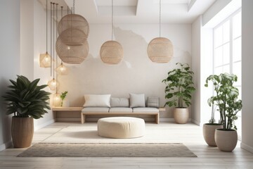 a contemporary area with lovely wall decor and plants