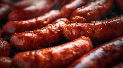 Fototapeta premium close up of sausages on grill 