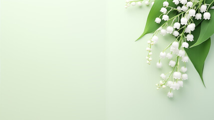 Kwiatowe zielone minimalistyczne tło na życzenia z przebiśniegami z okazji Dnia Kobiet, Dnia Matki, Dnia Babci, Urodzin czy pierwszego dnia wiosny. Szablon na baner lub mockup.  - obrazy, fototapety, plakaty