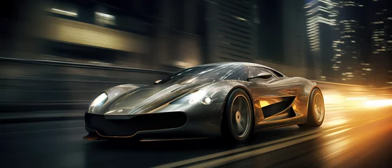 Foto op Plexiglas the futuristic electric car concept car driving along a city road at night time, in the style of vray tracing © Koray