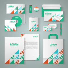 White stationery template design with multicolored pattern. Set of business corporate identity mock up. Documentation for business.
