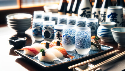 Sushi Elegance with Traditional Sake Accents