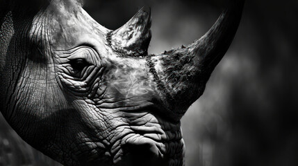  a close up of a rhino's face with a black and white photo of the rhino's face. - obrazy, fototapety, plakaty