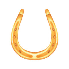 Golden horseshoe, lucky symbol of St. Patrick's day.Illustration with watercolors and markers.Hand drawn isolated clipart.Sketch of luck, wealth or success vector.Item for holiday decoration.