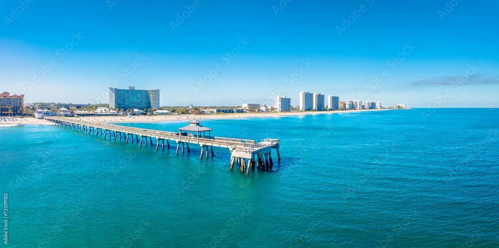 Sticker panoramic drone view of pier over ocean