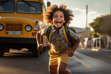 Black boy running home after school