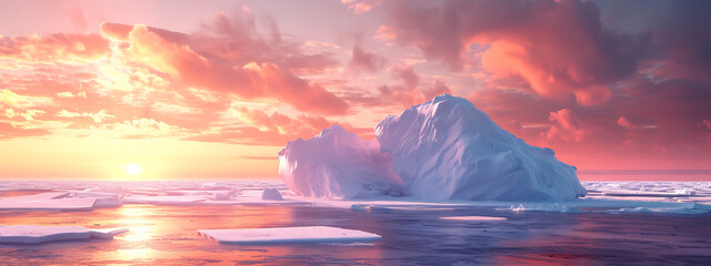 an arctic area ice sculpture against a beautiful suns