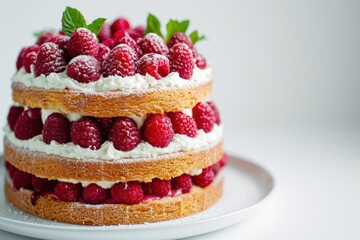 a cake with raspberries on top