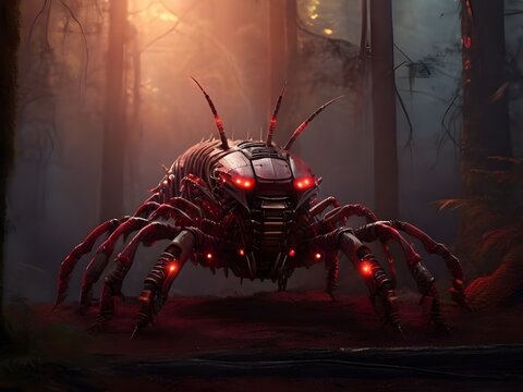 Insektenf&ouml;rmiger Roboter in mystischem Wald