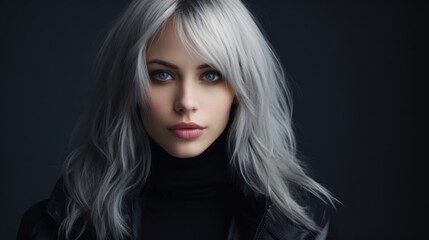 a woman with grey hair and blue eyes