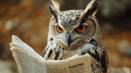 an owl reading a newspaper