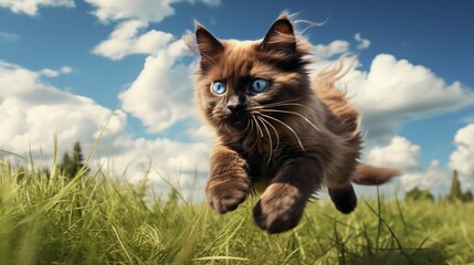 cat, Havana Brown running on a grass