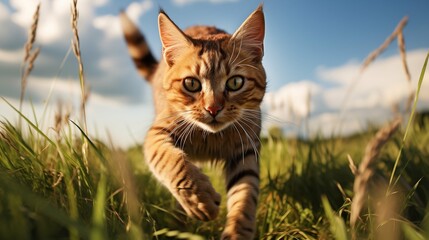 cat, Havana Brown running on a grass