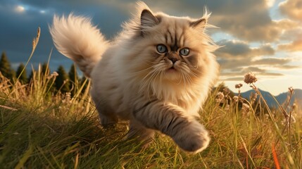 cat, Himalayan running on a grass