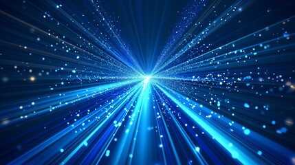 Fototapeta na wymiar Vector illustration. Digital picture of speed and motion blur, blue luminous stripes, and light beams on a dark blue background