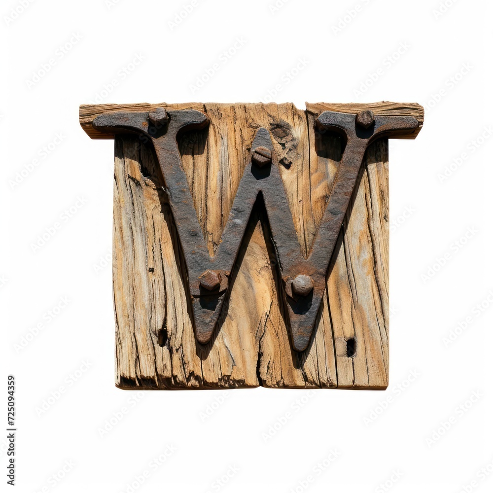 Wall mural a wooden sign with a metal letter w