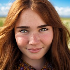 a woman with red hair and freckles smiling