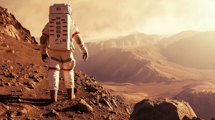 Space exploration of the Mars by astronaut. - obrazy, fototapety, plakaty