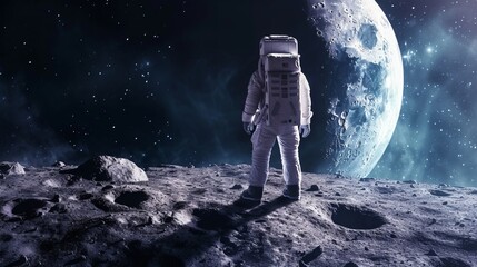 Space exploration of the moon by astronaut.