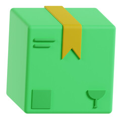 3d cardboard box icon, delivery cargo box with fragile care sign symbol handling with care. 3D render icon illustration