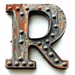 a metal letter with rust on it