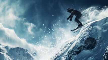 vector illustration. Professional snowboarder athlete performing high jump while sliding on snow