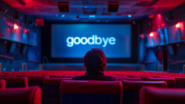 Cinematic Farewell - word 'goodbye' displayed on a movie screen Gen AI