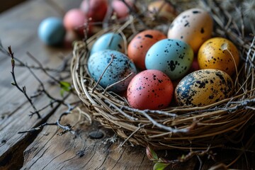 Naklejka na ściany i meble a nest with colorful eggs
