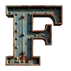 a metal letter f with rust