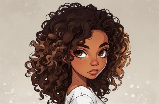 Curly hair cartoon girl discount