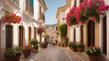 Narrow alleys decorated with flowers, Italy