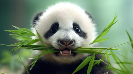 a panda eating a plant