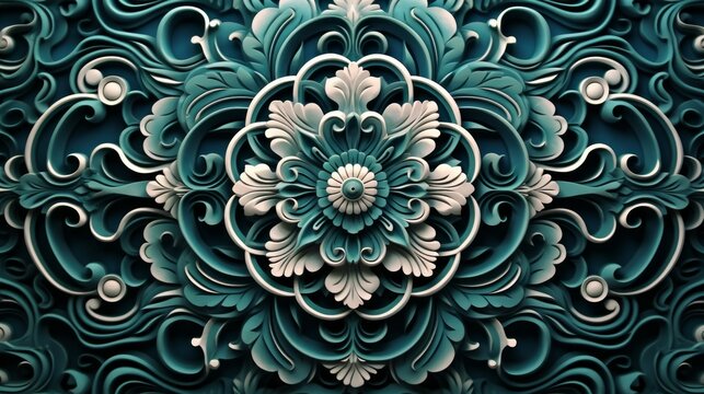 Fototapeta Abstract relief oriental pattern. Neural network AI generated art