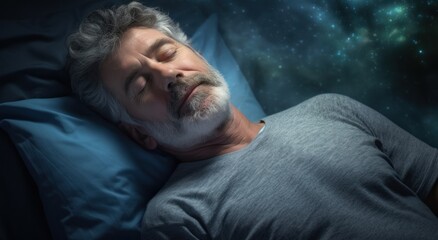 a man sleeping in bed with white powder on his beard