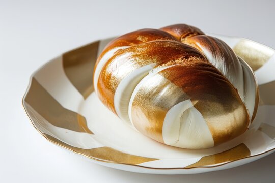 a golden and white bread on a plate