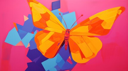 a colorful butterfly on a pink background