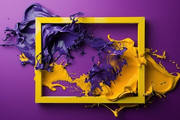 a yellow and purple paint splashing in a frame