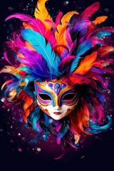 a colorful mask with feathers